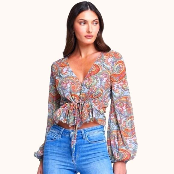 L'agence Pixie Drawstring Blouse in Paisley Multi Size Small - Picture 1 of 12